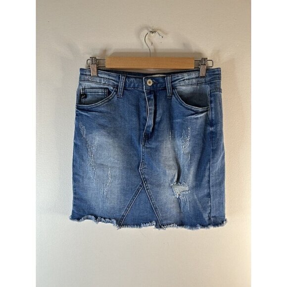 Kancan Distressed Medium Wash Blue Casual Denim Jean Skirt Size 3/25 - Picture 3 of 10